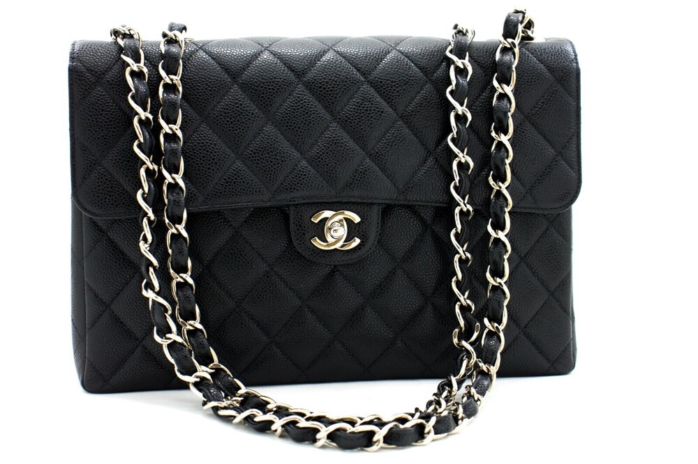 Chanel Vintage Classic Single Flap Quilted Caviar Jumbo 30 x 20 x 10